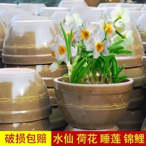 Coarse pottery Water cylinder old type Sleeping Lotus Fish Fish Lotus Turtle cylinder Home Water storage View Courtyard Size Earth Ceramic Vat