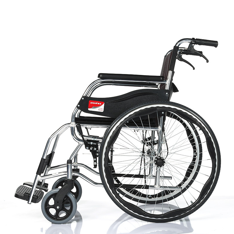 Оборудование для реабилитации 鱼跃轮椅车h033 铝合金轻便折叠老人代步车四轮便携 残疾人手推车