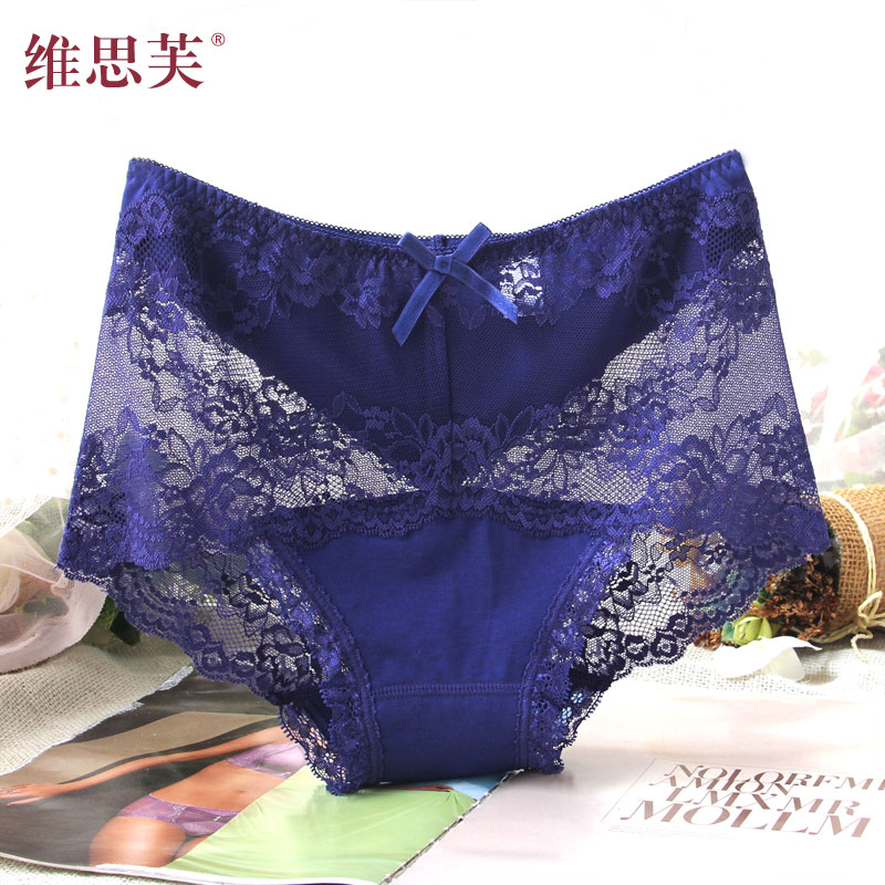 4 Mid Waist Briefs Female Lace Unmarks Transparent Mesh Yarn Wrap Hip Pure Cotton Crotch Sexy fire Sexy Perspective Triangle Pants head