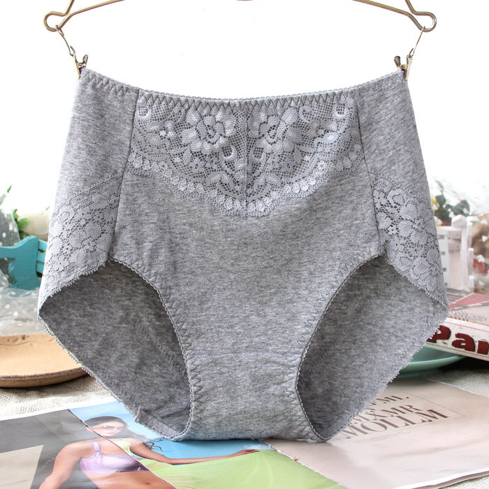 4 articles with high waist underpants female pure cotton crotch Hip Breathable Cotton fabric No Mark Lace Big Size size Triangle pants pure color