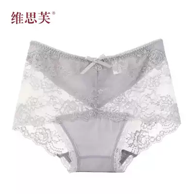 Mid-waist lace underwear women sexy transparent temptation cotton file hip large size ladies unscented briefs