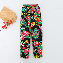 Large bouquet silk cotton pants mens winter thickened mid-aged straight drum high waist warm pants anti-cold big code long pants