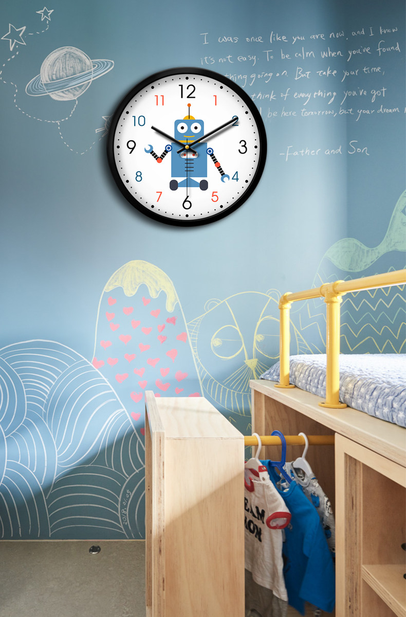 Cartoon wall clock living room creative cute robot clock children's