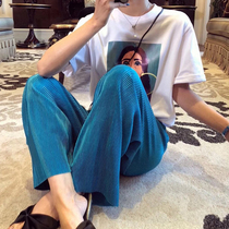 Pregnant women pants wear summer thin pleated chiffon pants summer Korean pregnant women wide leg pants belly nine points long