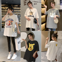 Pregnant women T-shirt short sleeve fashion Korean version loose pregnant women cotton half sleeve top long pregnant women summer dress