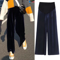 Pregnant Women wide leg pants autumn loose fashion straight pants autumn and winter golden velvet belly trousers sports pants wear