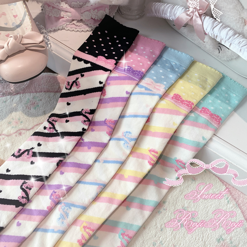 Roji Original Little Candy Lolita Socks for Women, Autumn Over-The-Knee Thick Combed Cotton Lolita Japanese Style Sweet Roji Original Little Candy Lolita Socks for Women, Autumn Over-The-Knee Thick Combed Cotton Lolita Japanese Style Sweet