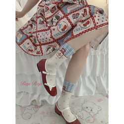 roji original plaid cherry Lolita socks women's spring and summer pure cotton bow slim leg socks Lolita Japanese style