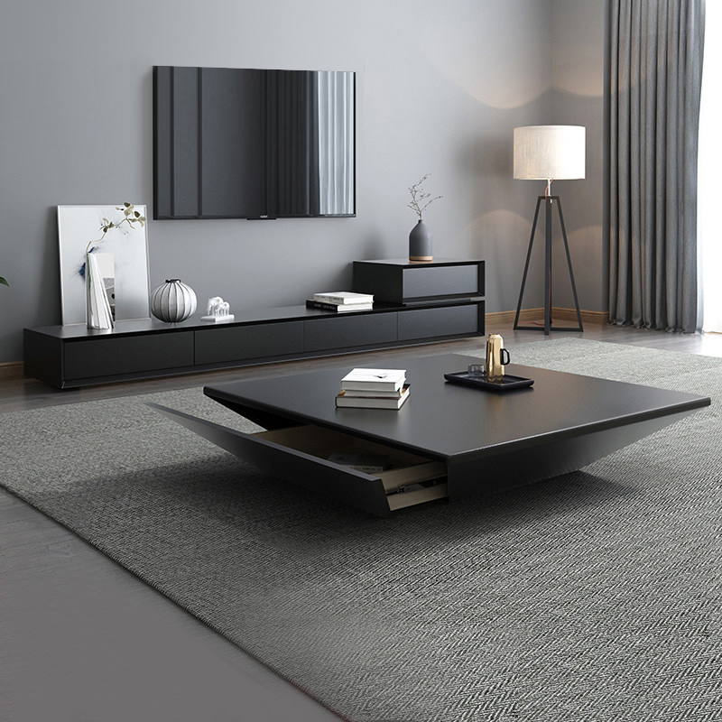 Nordic coffee table TV cabinet combination set square modern minimalist Italian minimalist home black personality tea table