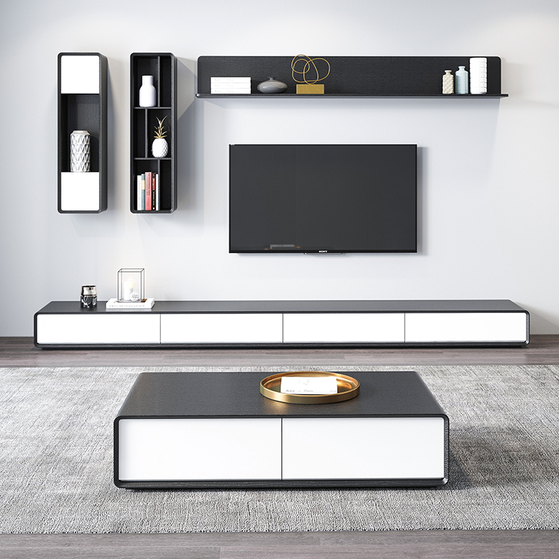 TV cabinet coffee table combination set modern minimalist small apartment furniture black floor Nordic minimalist living room floor cabinet