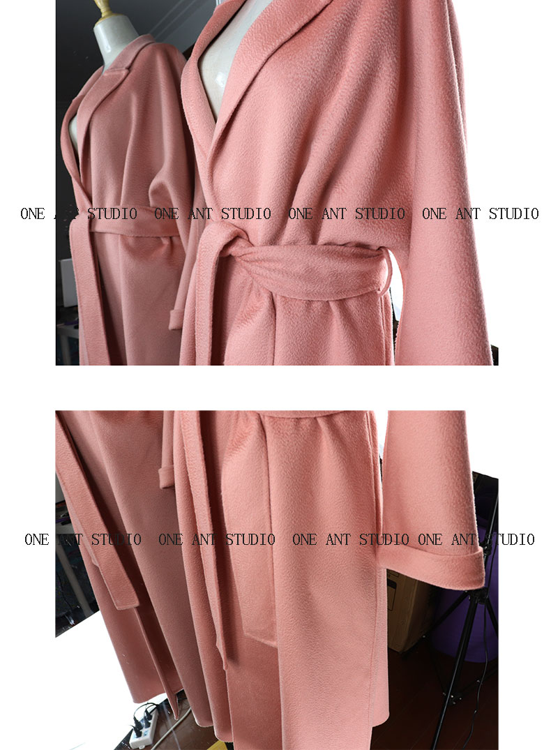2018 thịt màu đỏ cam anh đào màu hồng hai mặt gợn sóng cashmere áo khoác nữ cao cấp dài len lỏng áo khoác áo khoác nữ 2021