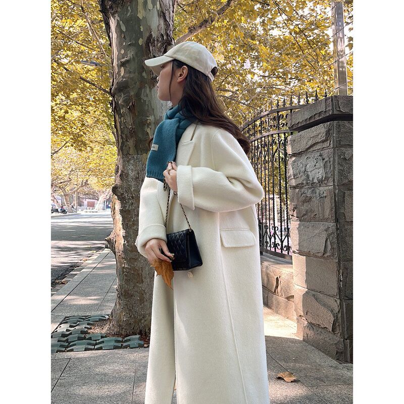 High-End [Rabbit Fur + Australian Wool] Double-Sided Cashmere Coat for Women, Mid-Length Woolen Jacket, 2025 Winter New Style