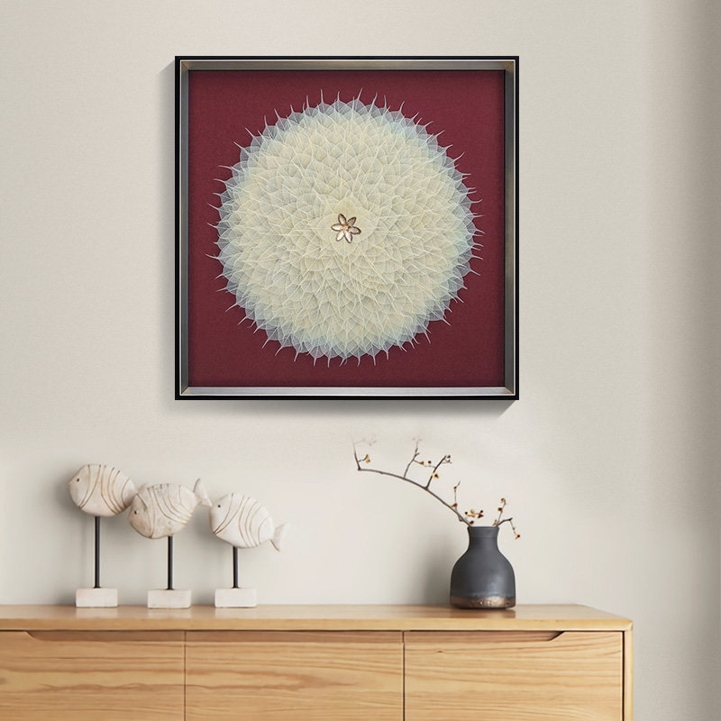 New Pint Bodhi Leaf Decoration Painting New Chinese Style Dining Room Sofa Background Wall Genguan Light Lavish Three-dimensional Hung Painting Fresco