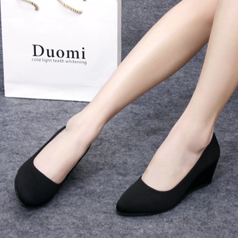 Yufuxuan old Beijing cloth shoes women's wedge work shoes black spring and autumn new bag shoes pointed toe shallow mouth formal women's shoes