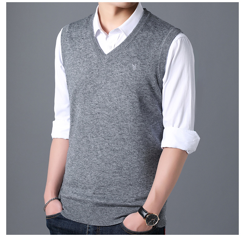 Playboy Men Vest V-cổ 2018 Mới mùa thu mỏng không tay đan áo len ngang vai Vest áo khoác len mỏng