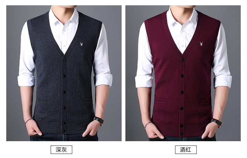 Playboy mùa thu và mùa đông thanh niên len vest nam cardigan trung niên đan áo len vest vest vai cha áo len thu đông