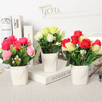 Fake flower ornaments dining table restaurant simulation flower set with basin decorations green plant potted desktop embellishment decorative flowers