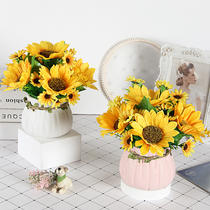 Sunflower Sunflower Sunflower Ceramic Flower Pot Ornaments Decoration Fake Flower Green Plant Potted Set Flower