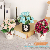 Decorative ornaments Green plant pot suit Flower pot Cabinet lattice decoration simulation flower Office home fake flower