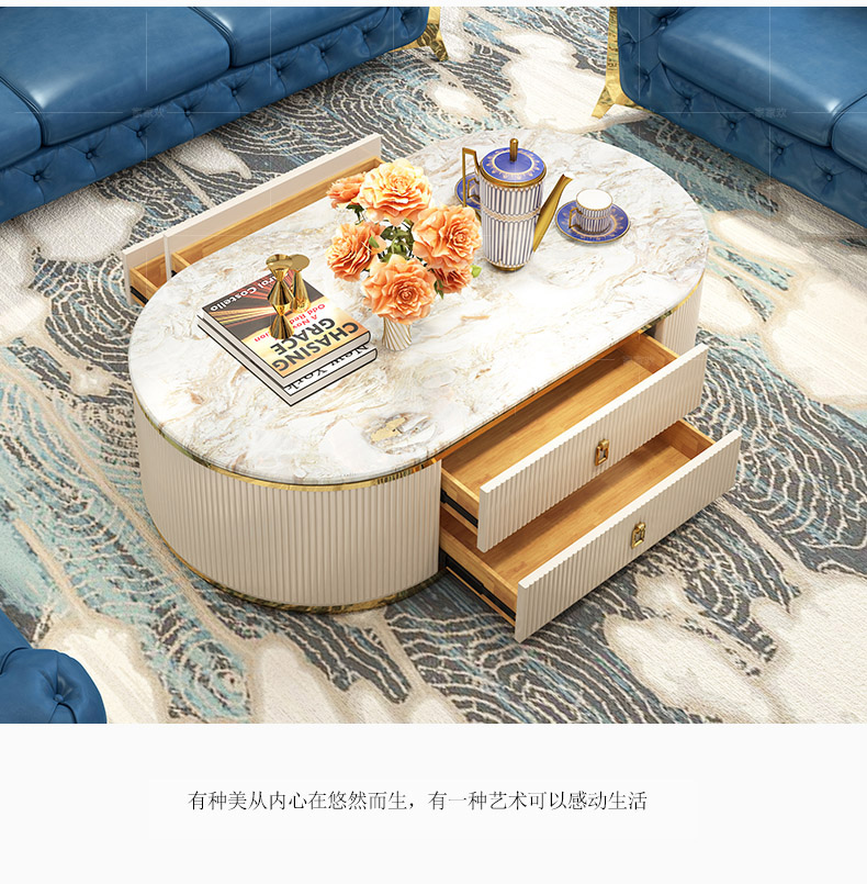 Sau mỗi gia đình Huân ánh sáng sang trọng hiện đại bảng sơn cà phê trà đá cẩm thạch tân cổ điển nội thất bảng thời trang nhà thiết kế phòng khách - Bàn trà bàn uống nước thông minh