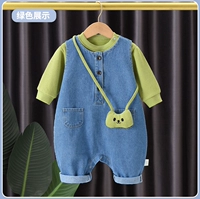 Джинсовая детская сумка с широким плечом, зеленая