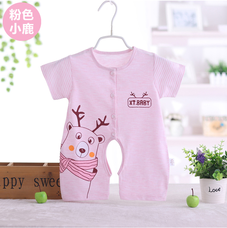 Bé bông ngắn tay jumpsuit siêu mềm siêu mỏng cotton bé sơ sinh sơ sinh 裆 裆 quần áo đồ ngủ haber 0-2