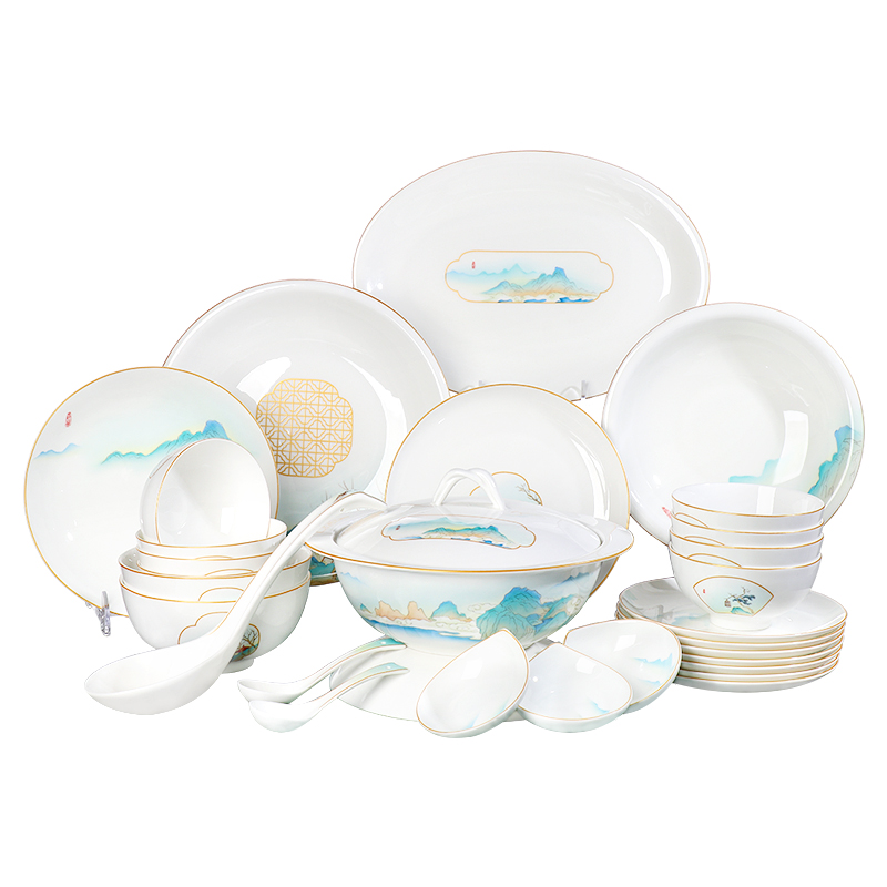 Cutlery set dishes household of Chinese style of high - grade hand - made ipads China tableware suit light bowl key-2 luxury gifts dishes suit