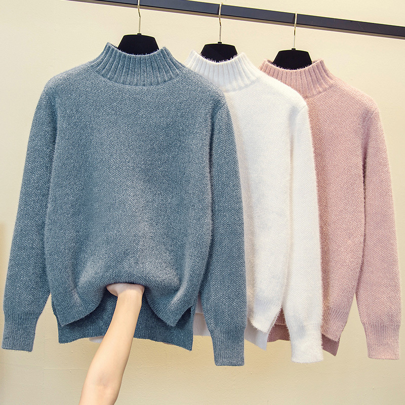 Half-Turtleneck Chenille Sweater for Women, Thickened Base Layer, 2026 Autumn and Winter New Style, Loose Fit, Mink Velvet Top, Trendy