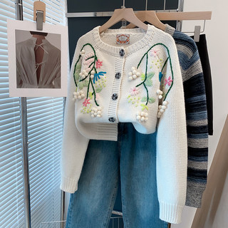 Handmade embroidered sweater jacket thickened knitted cardigan trendy