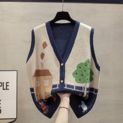 Courtes of Craccirt V -neck knit vest vest female 2024 spring and autumn new loose outer piercing horses and stacks of sweaters shoulder tide