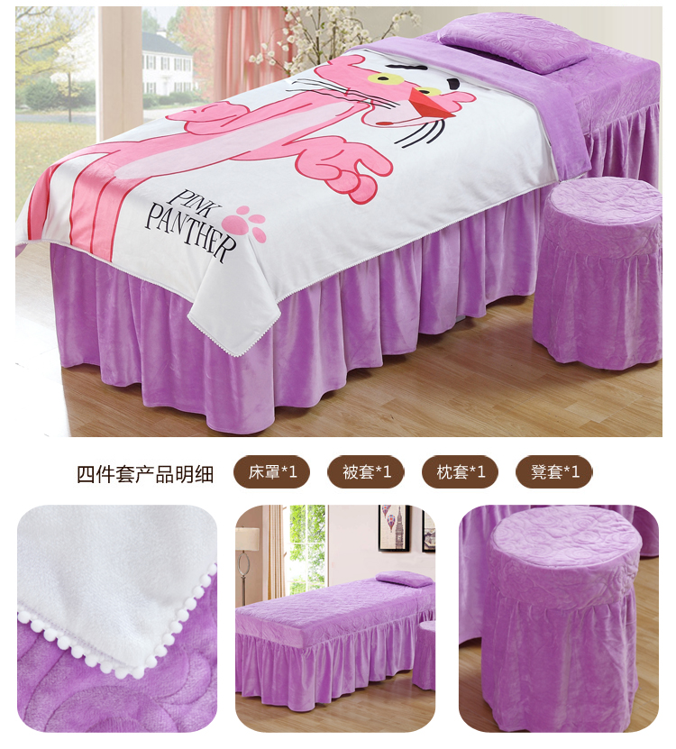 in Pink Panther pha lê gia đình của bốn bộ dày phong cách châu Âu nhung bedspread vẻ đẹp thẩm mỹ viện Massage toàn thân tùy chỉnh - Trang bị tấm ra giường spa