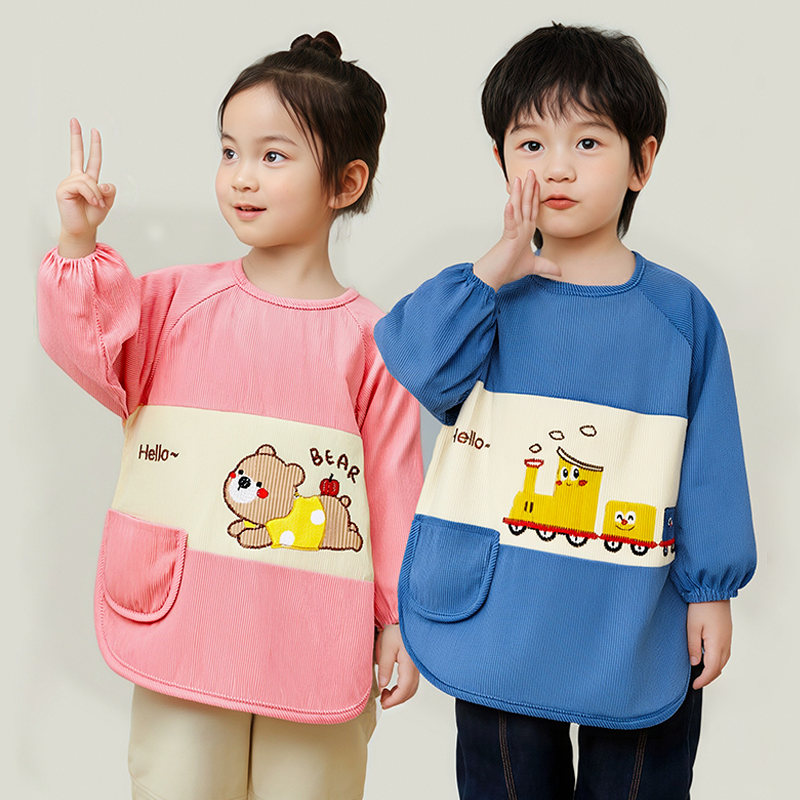 儿童罩衣外穿洋气中小童宝宝防水吃饭围兜儿童围裙防脏倒穿衣