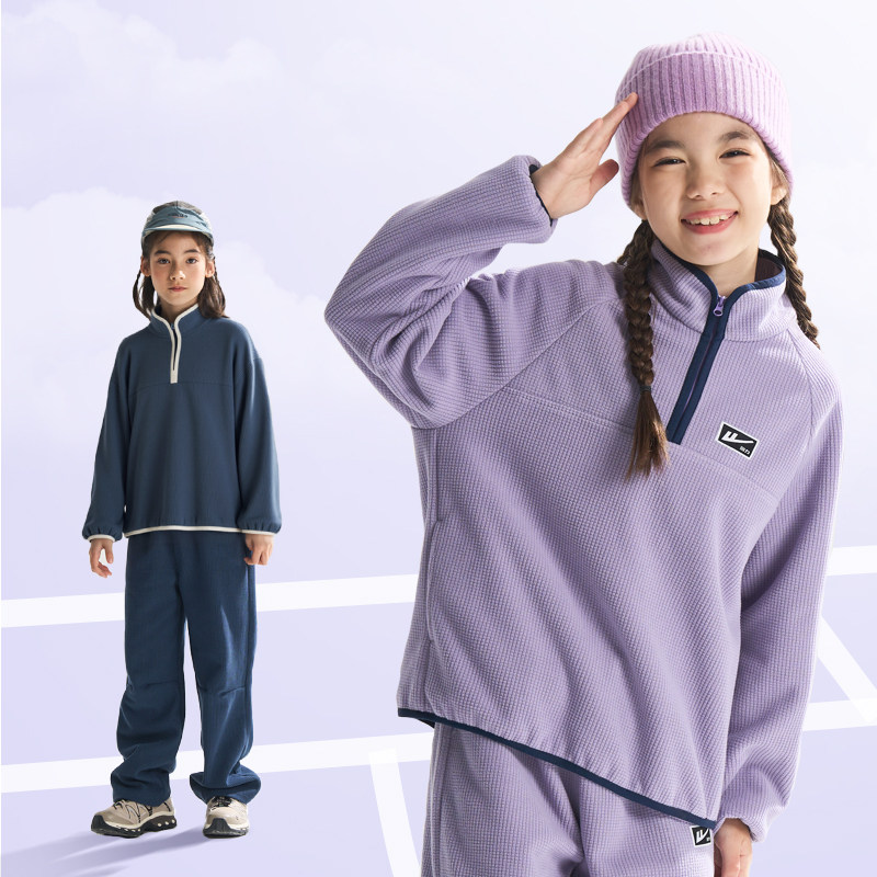 回力女童秋套装2025新款秋装女孩衣服加绒运动格子绒卫衣大童女装