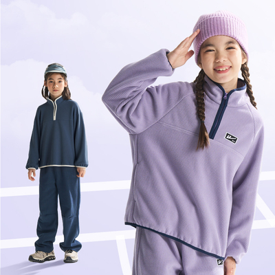 回力女童秋套装2025新款秋装女孩衣服加绒运动格子绒卫衣大童女装