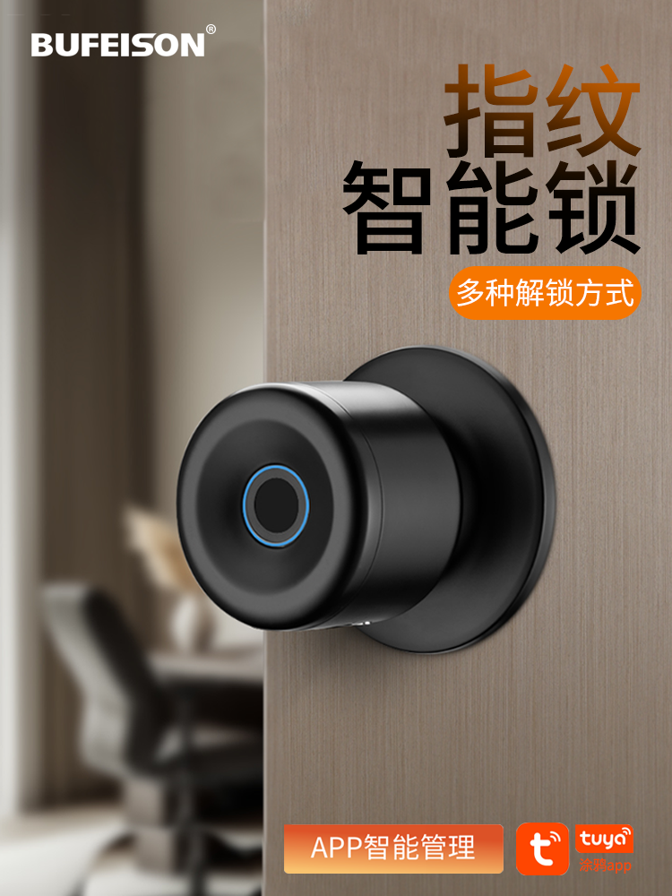 Spherical Smart Door Lock, Universal Type for Home Use, No Need to Change Holes, Fingerprint Lock for Bedroom Door, Bathroom, Indoor Wooden Door, Password Lock