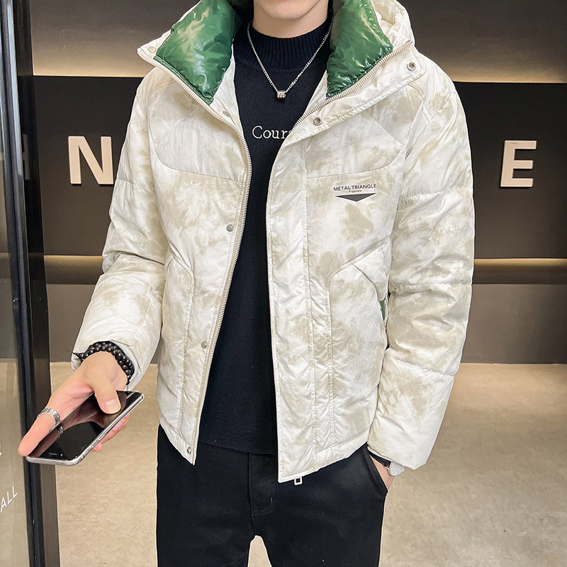 Paul's high-end down jacket men's winter thickened hooded warm large size plus fat splicing contrast color fashion handsome men