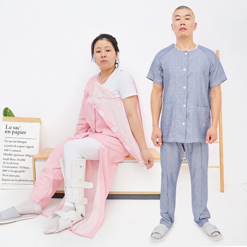 Paralyzed bedridden elderly fully open easy to put on and take off nursing clothing fracture patient acupuncture physiotherapy clothing cotton double-layer gauze