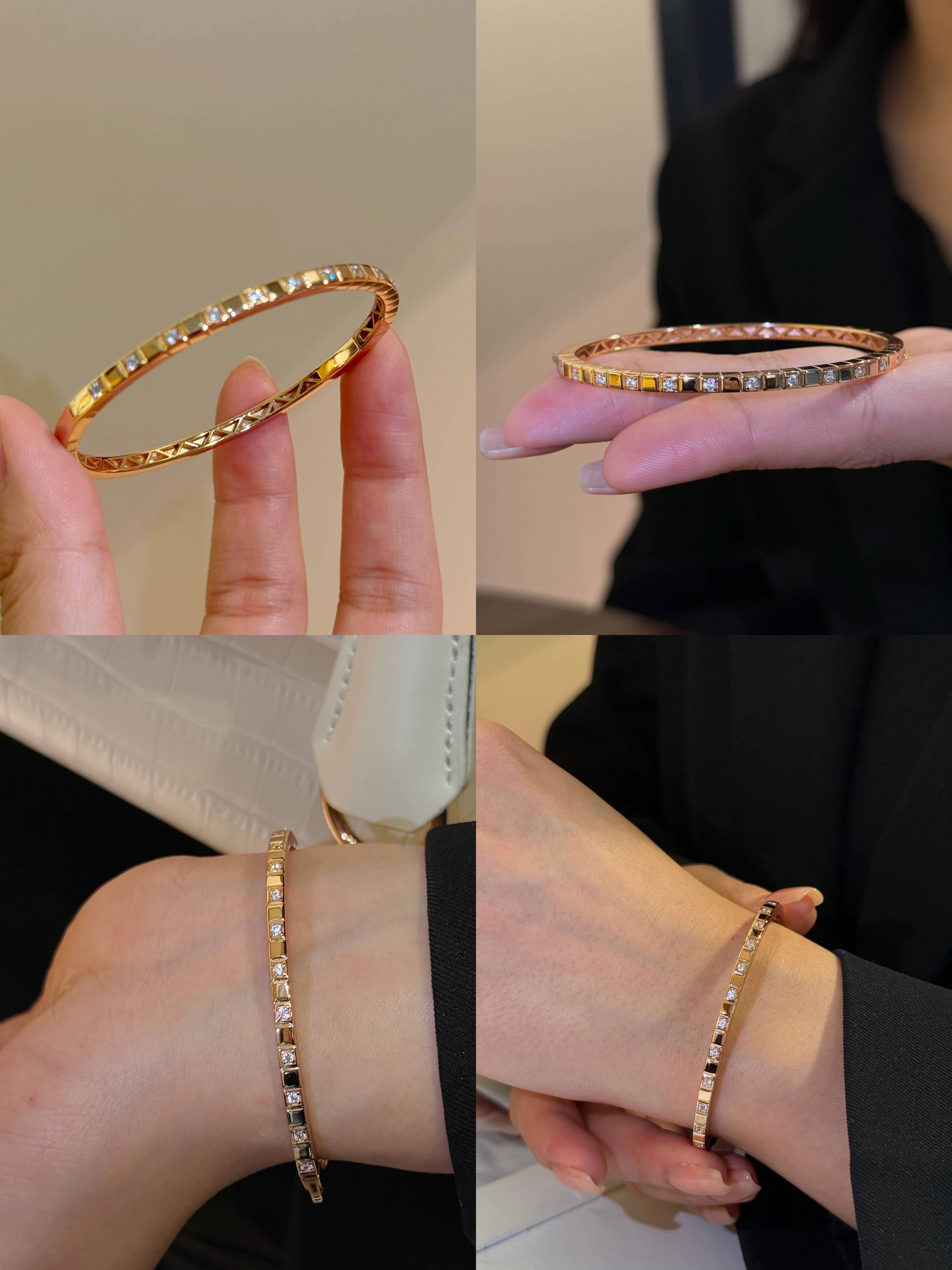 银饰手镯 蕾迪【冰块方糖手镯】手工定制s925银镀真金蜂巢方块钻手镯女轻奢