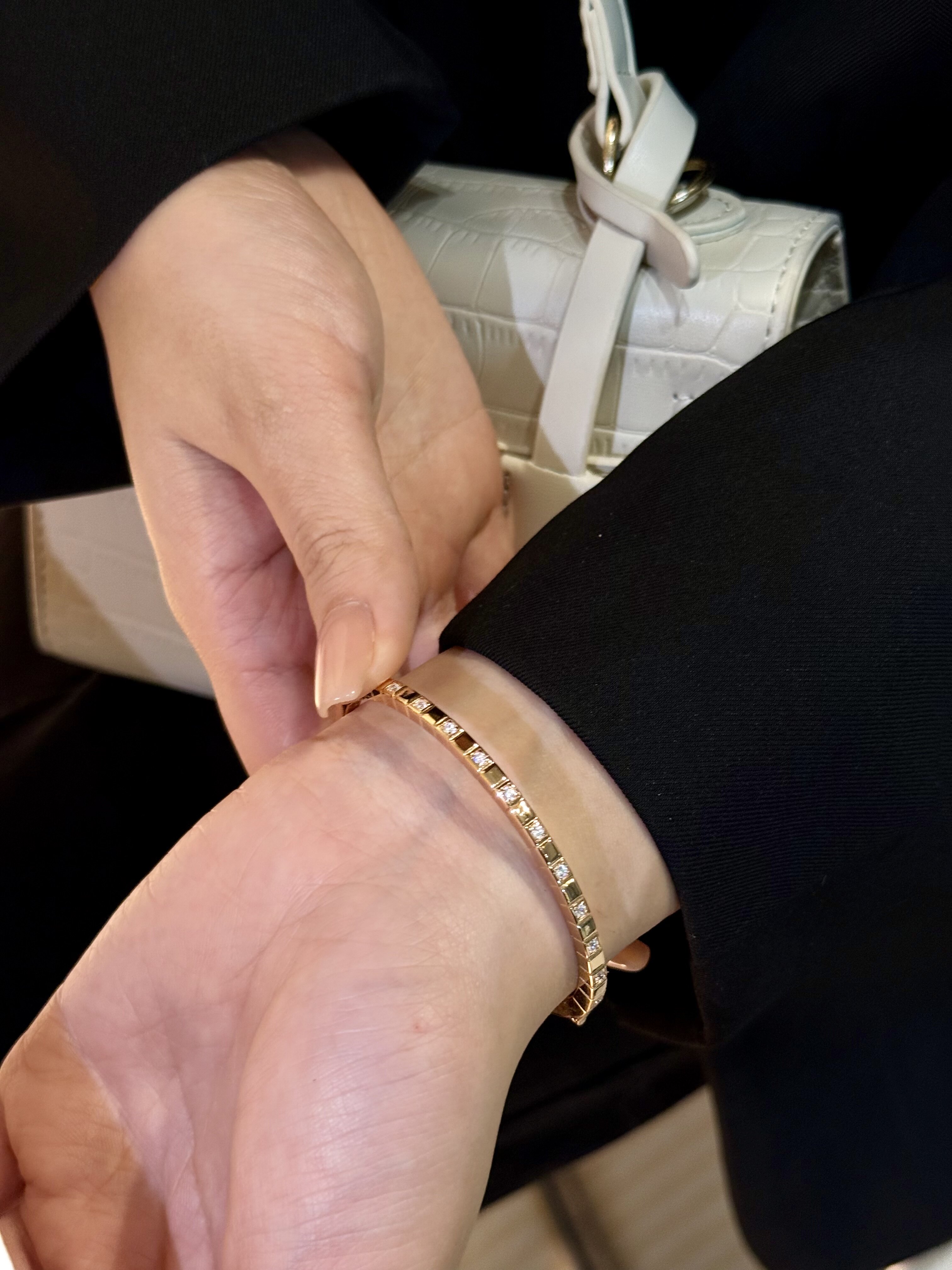 银饰手镯 蕾迪【冰块方糖手镯】手工定制s925银镀真金蜂巢方块钻手镯女轻奢