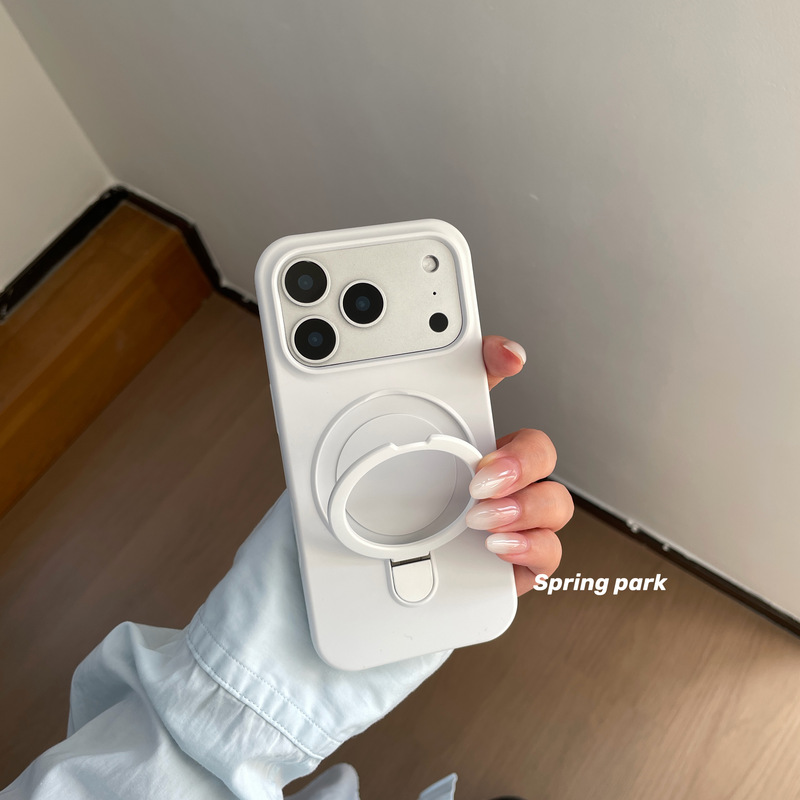 Pure White Pivot Shell Iphone17Promax Phone Case with Stand, Liquid Silicone Suitable for Apple 16Promax, Anti-Drop, Integrated Stand for Apple 15/14/13/12Promax