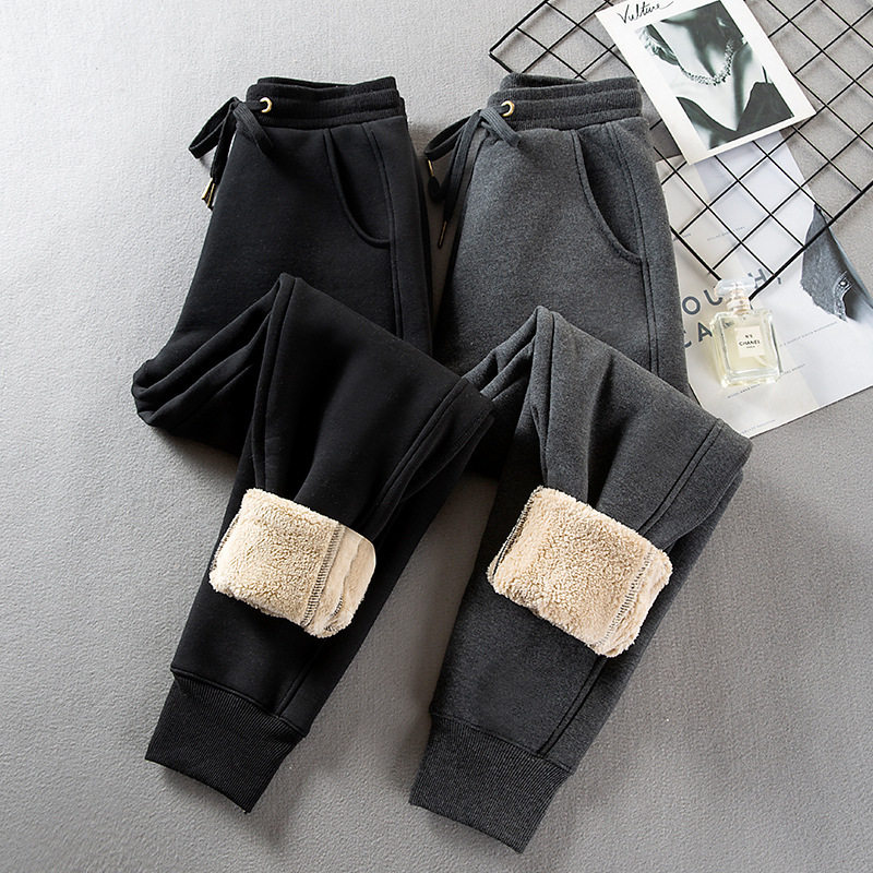 Warm and cold-proof one for winter ~ plus velvet thick sports pants women's lamb velvet autumn and winter outer wear cotton pants to keep warm