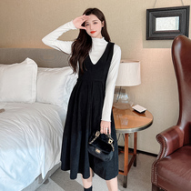 Pregnant Woman Winter Clothing Suit Fashion style Dress Dress 2022 Autumn Winter Style Net Red Harness Skirt Winter Minus two sets