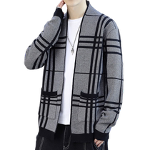 Cardigan sweater mens autumn and winter new striped casual sweater mens trendy brand youth versatile long-sleeved jacket