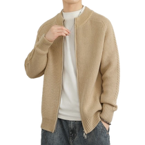 Knitted Cardigan Jacket Mens Spring and Autumn Trendy Brand Sweater Jacket Mens Loose High-Quality Handsome and Versatile Zipper Sweater