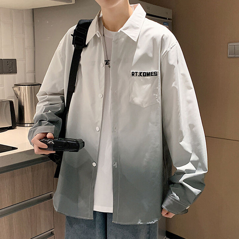 Gradient Color Shirt Men's Long-Sleeved Spring, Autumn and Summer Trendy Brand Lapel Loose Casual Top American Men's Shirt Jacket