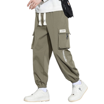 Military green overalls mens summer loose ankle-tie nine-point pants mens youth handsome versatile sports trousers