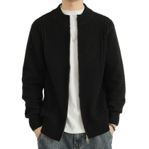Knitted cardigan jacket for men in spring and autumn trendy brand loose sweater jacket for men loose and versatile solid color woolen coat
