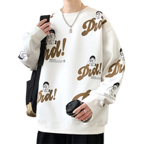 Round neck sweatshirt mens spring and autumn new style American casual jacket for men trendy brand handsome printed long-sleeved T-shirt