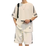 Летний спортивный костюм для отдыха, шелковая футболка с коротким рукавом, шорты, оверсайз