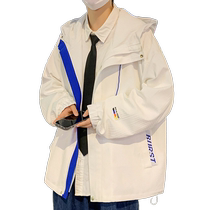 Jacket mens spring and autumn trendy brand loose casual hooded jacket mens spring Hong Kong style handsome youth jacket clothes